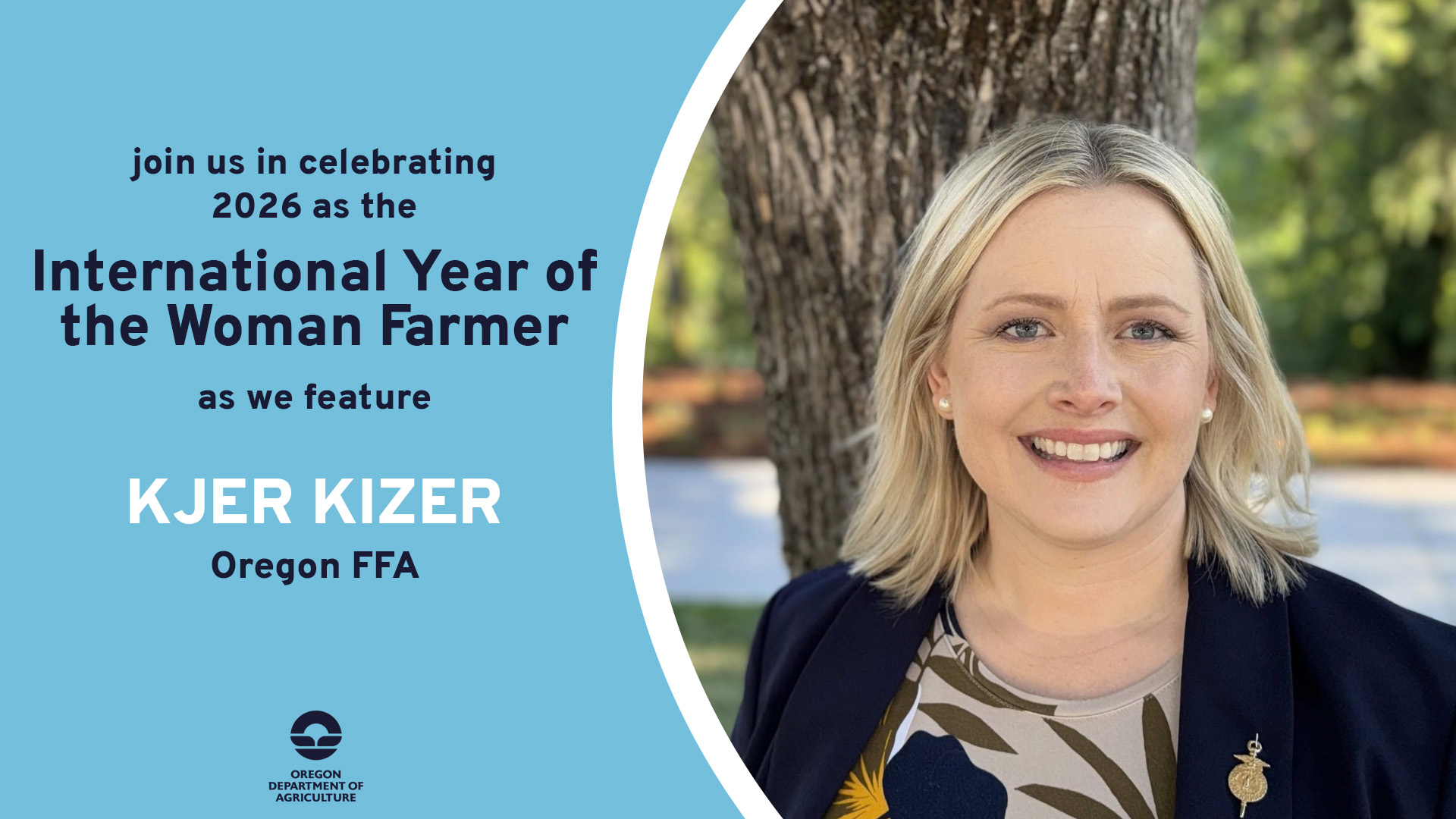 Kjer Kizer, featured on July 31, 2026 by ODA for 2026's International Year of the Woman Farmer
