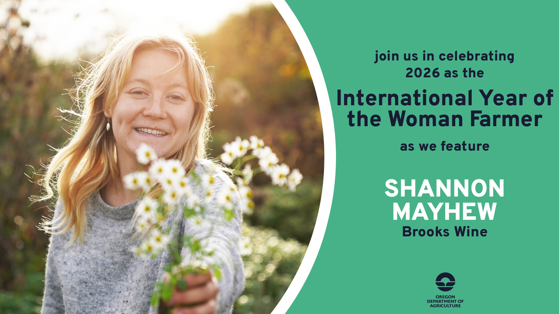 Shannon Mayhew, featured on August 21, 2026 by ODA for 2026's International Year of the Woman Farmer