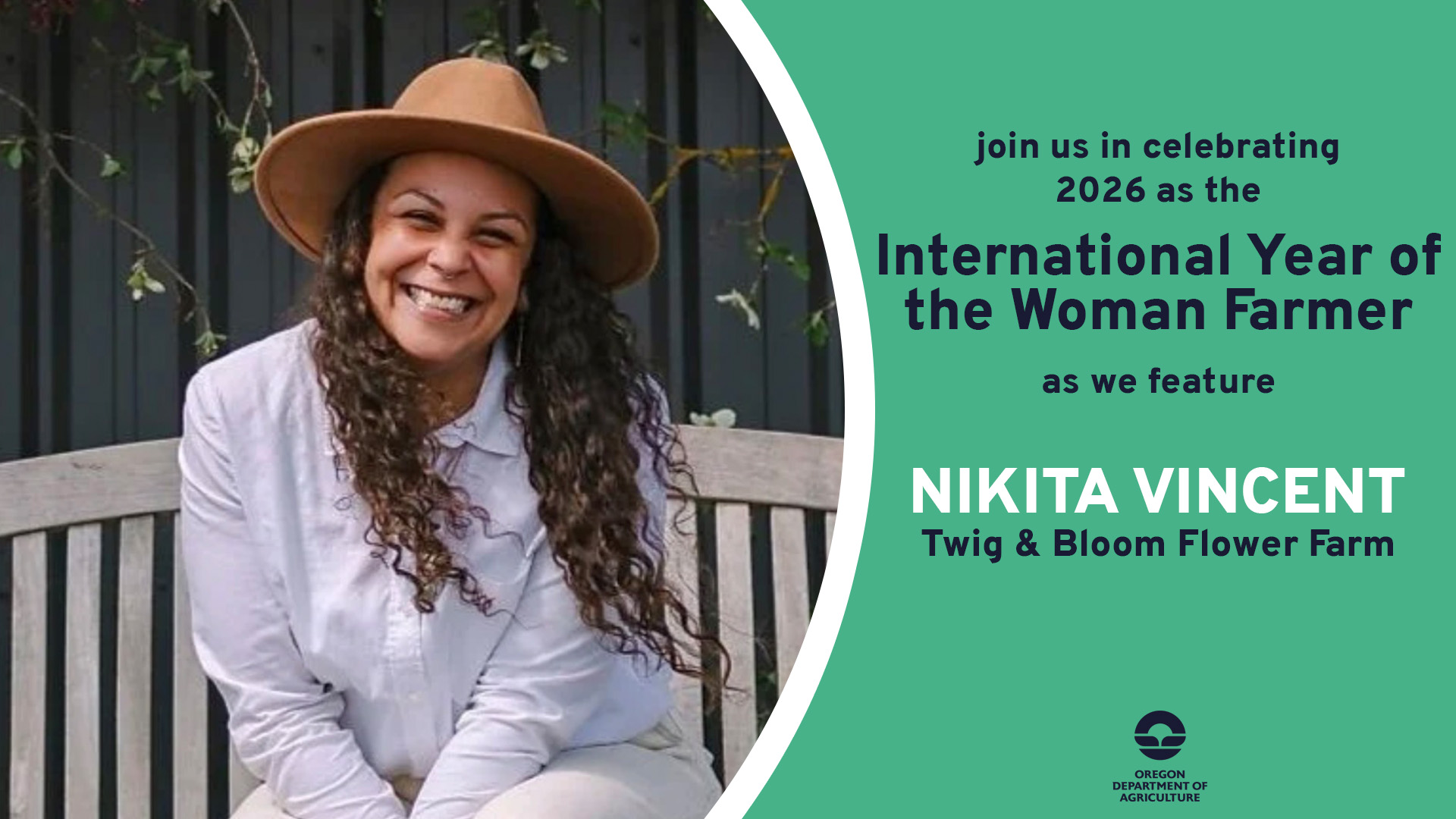 Nikita Vincent, featured on October 2, 2026 by ODA for 2026's International Year of the Woman Farmer