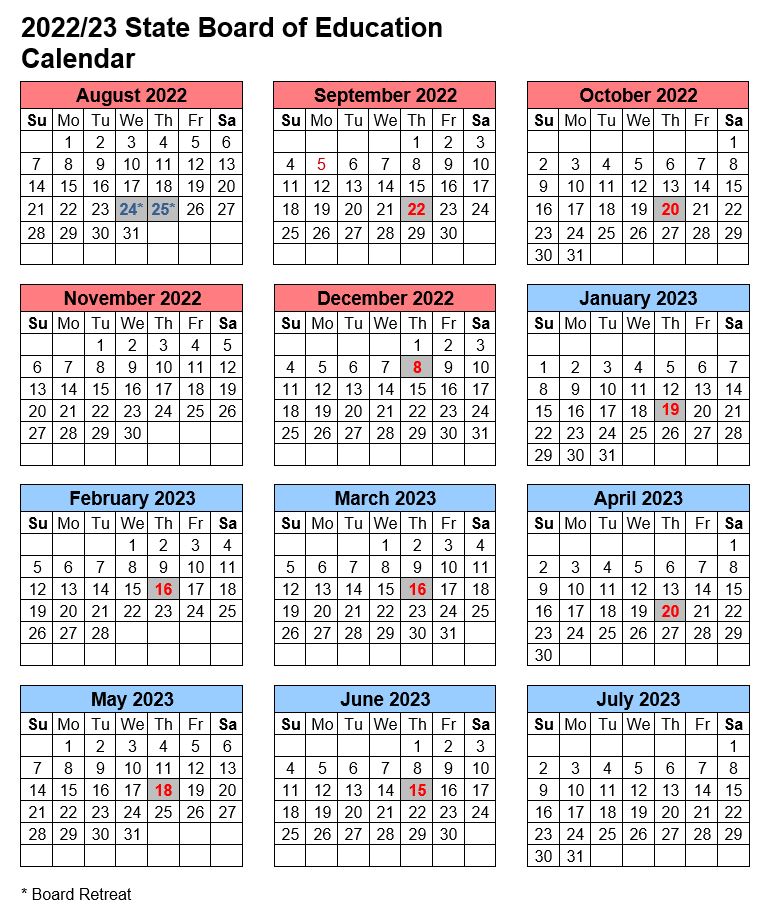 2021-22 State Board of Education Meeting Calendar. Oregon Department of Education. Board of Education. Board retreat August 25 and 26. Board meetings: September 16, October 21, December 9, January 20, March 17, April 21, May 19, June 16