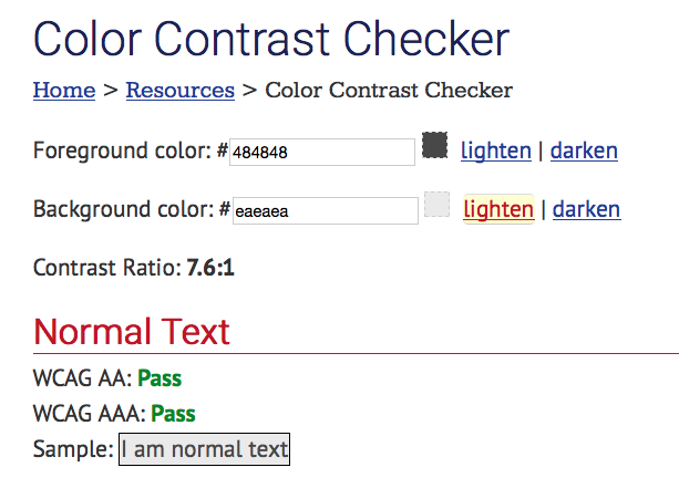 Screen shot of WebAIM Color Checker website