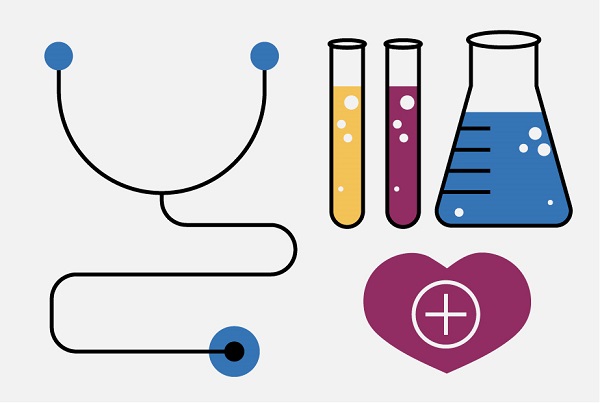 Test tubes, heart, and stethoscope