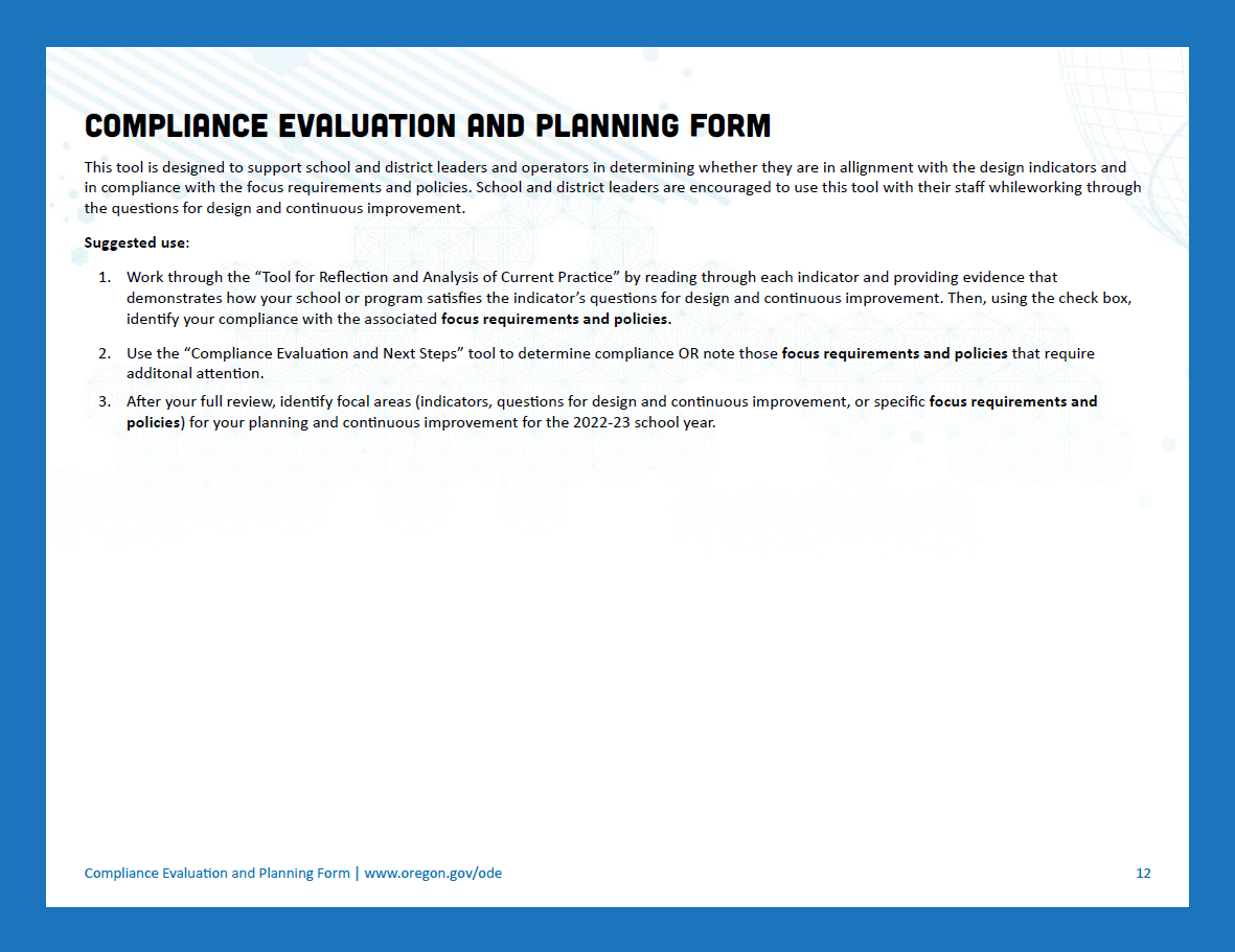 Compliance Evaluation and Planning Form Cover Image