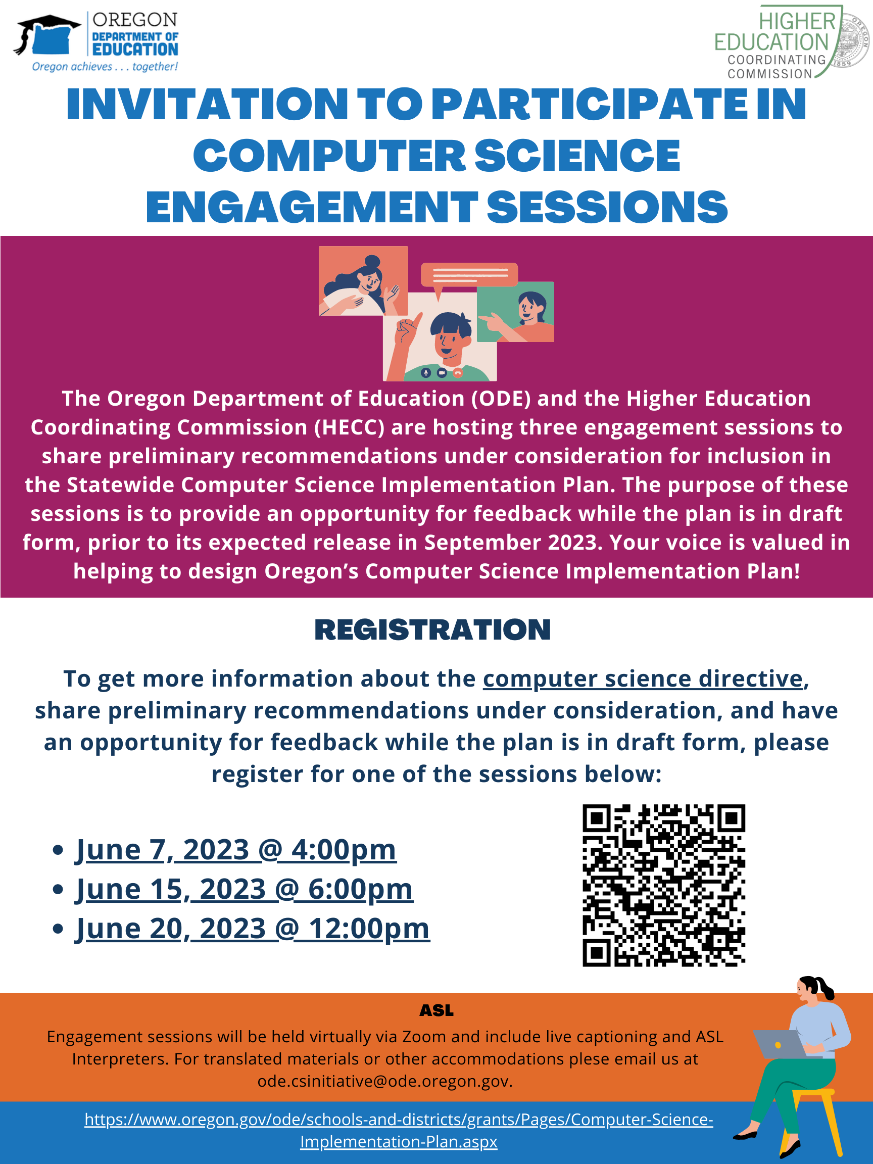 Digital flyer for ODE engagement sessions