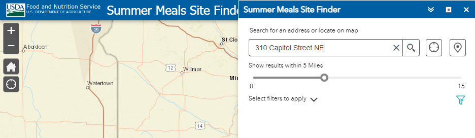 Summer Meals Finder Search