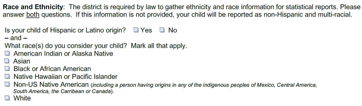 race/ethnicity questionnaire