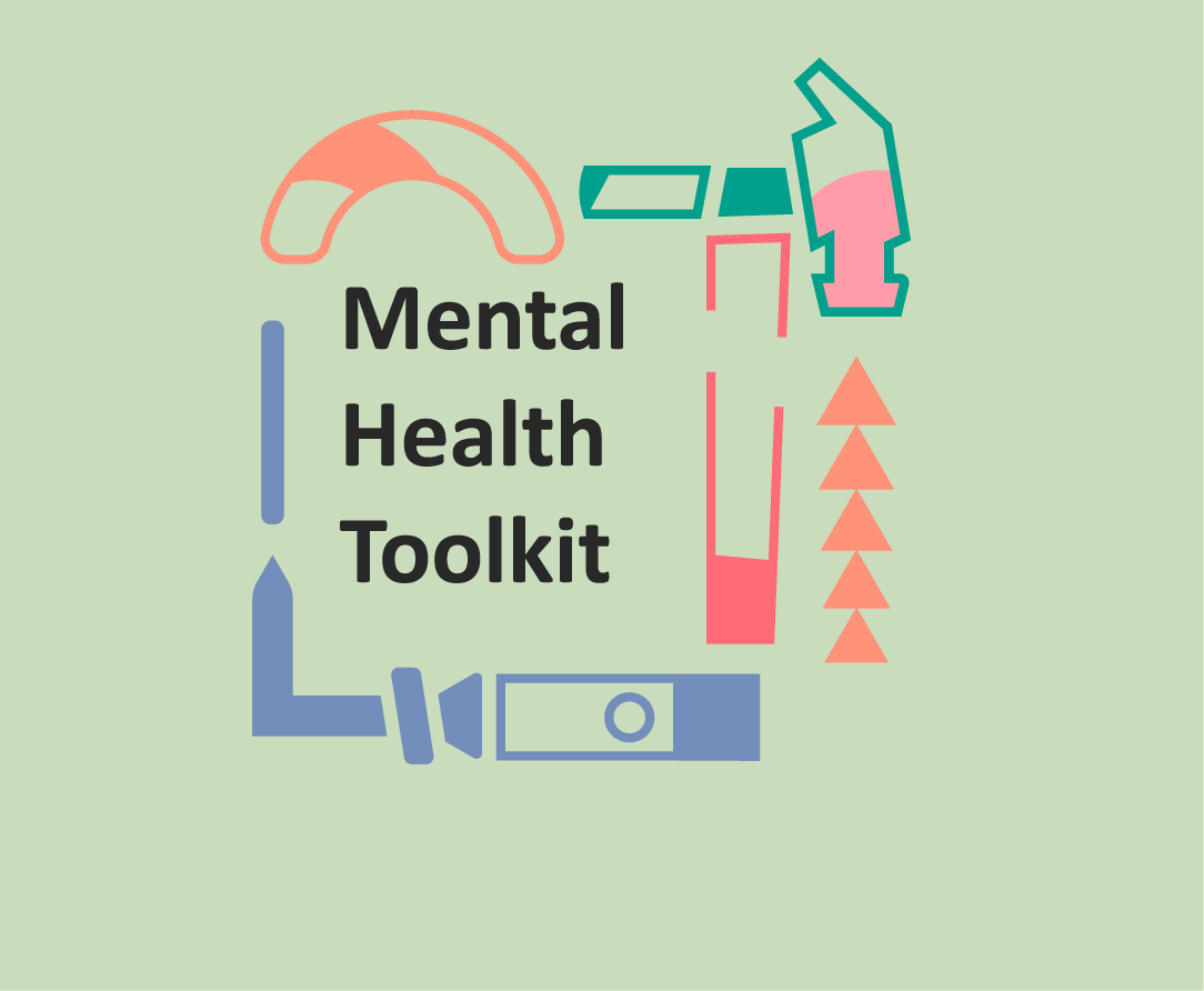 Mental health Toolkit header with tools and abstract shapes