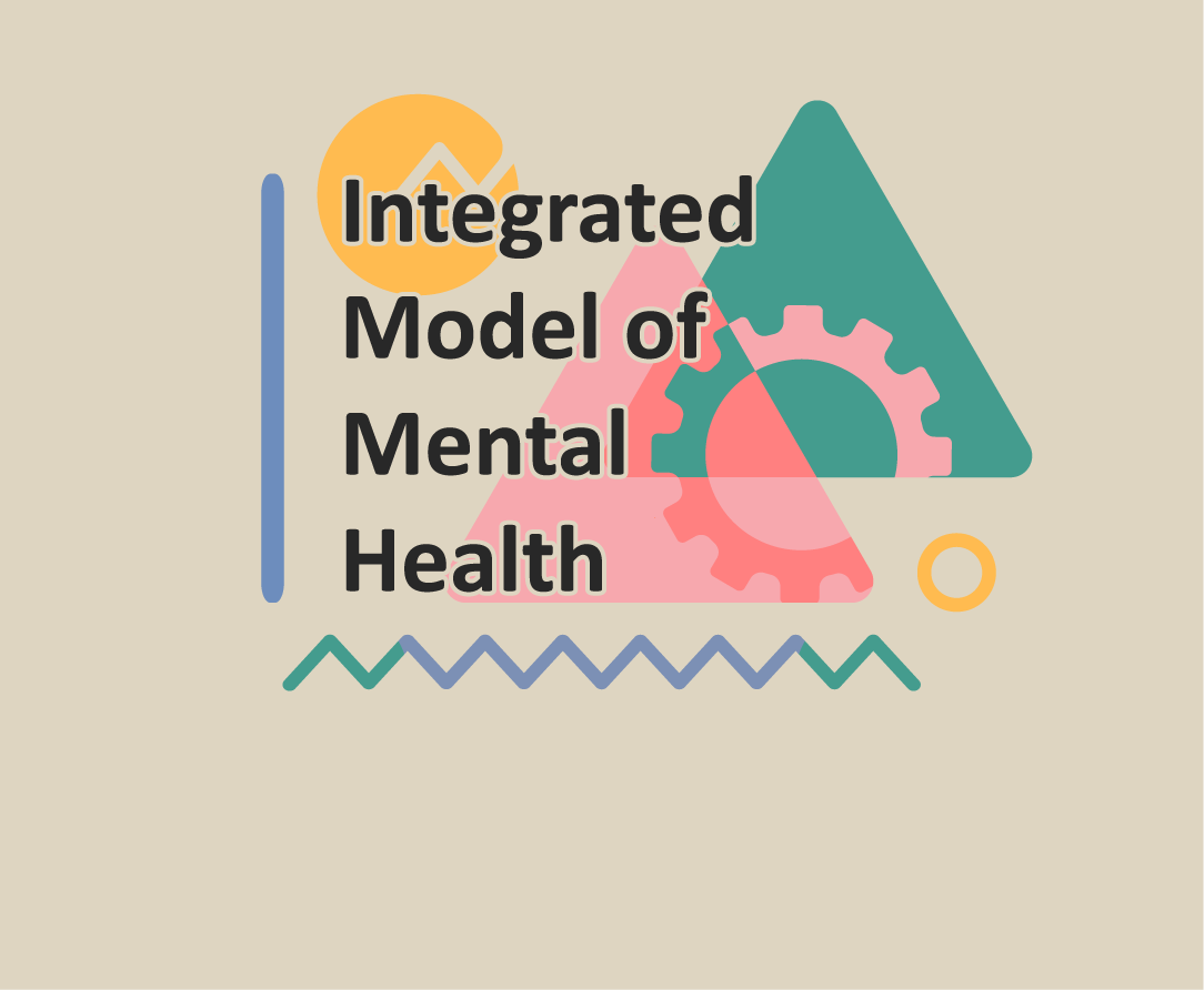 Integrated Model of Mental Health header with abstract shapes; two triangles with a gear connecting between both of them.