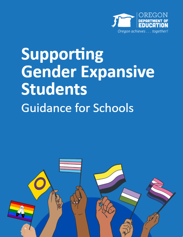 Cover Image of Guidance with blue background and various gender identity pride flags waving