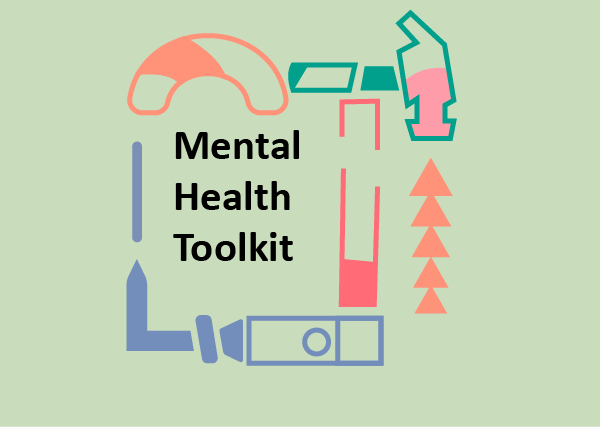 Mental health Toolkit header with tools and abstract shapes