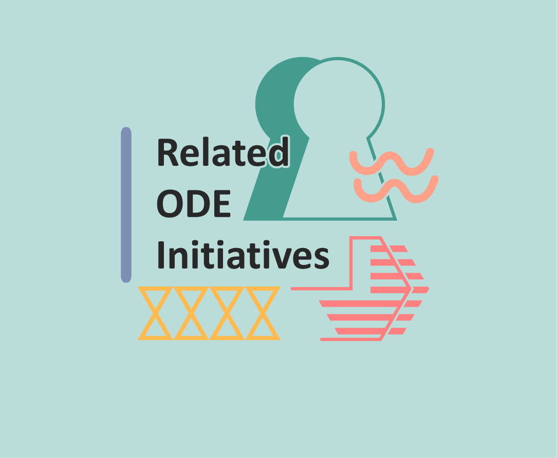 Related ODE Initiatives header with abstract shapes including a green keyhole