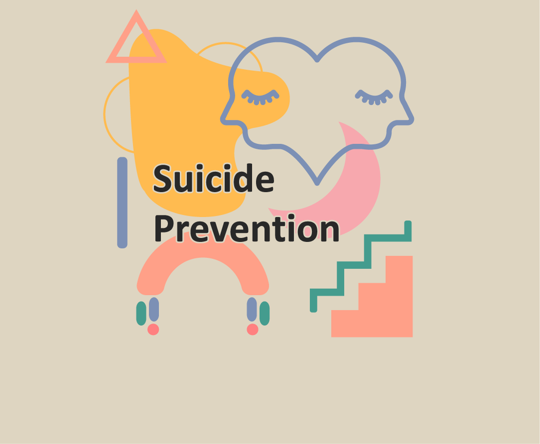 Suicide Prevention header with abstract shapes and two heads forming a heart