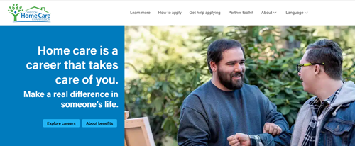 Workforce development home page screenshot that says "We're Hiring!"