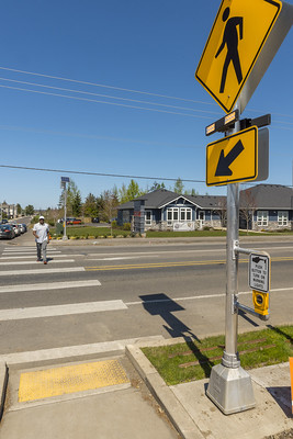 Image of a crosswalk with a push-button  system