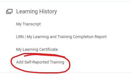 Image of Learning History webpage menu items in Workday