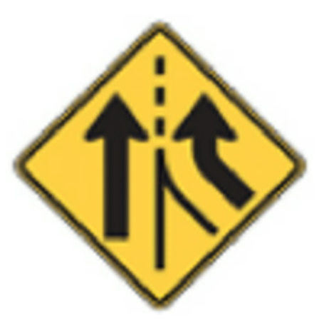 Señal: Una flecha se incorpora al carril derecho y continúa junto a la flecha izquierda.