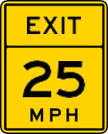 Señal de salida de autopista a 25 millas por hora