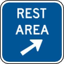 Señal de área de descanso a la derecha más adelante