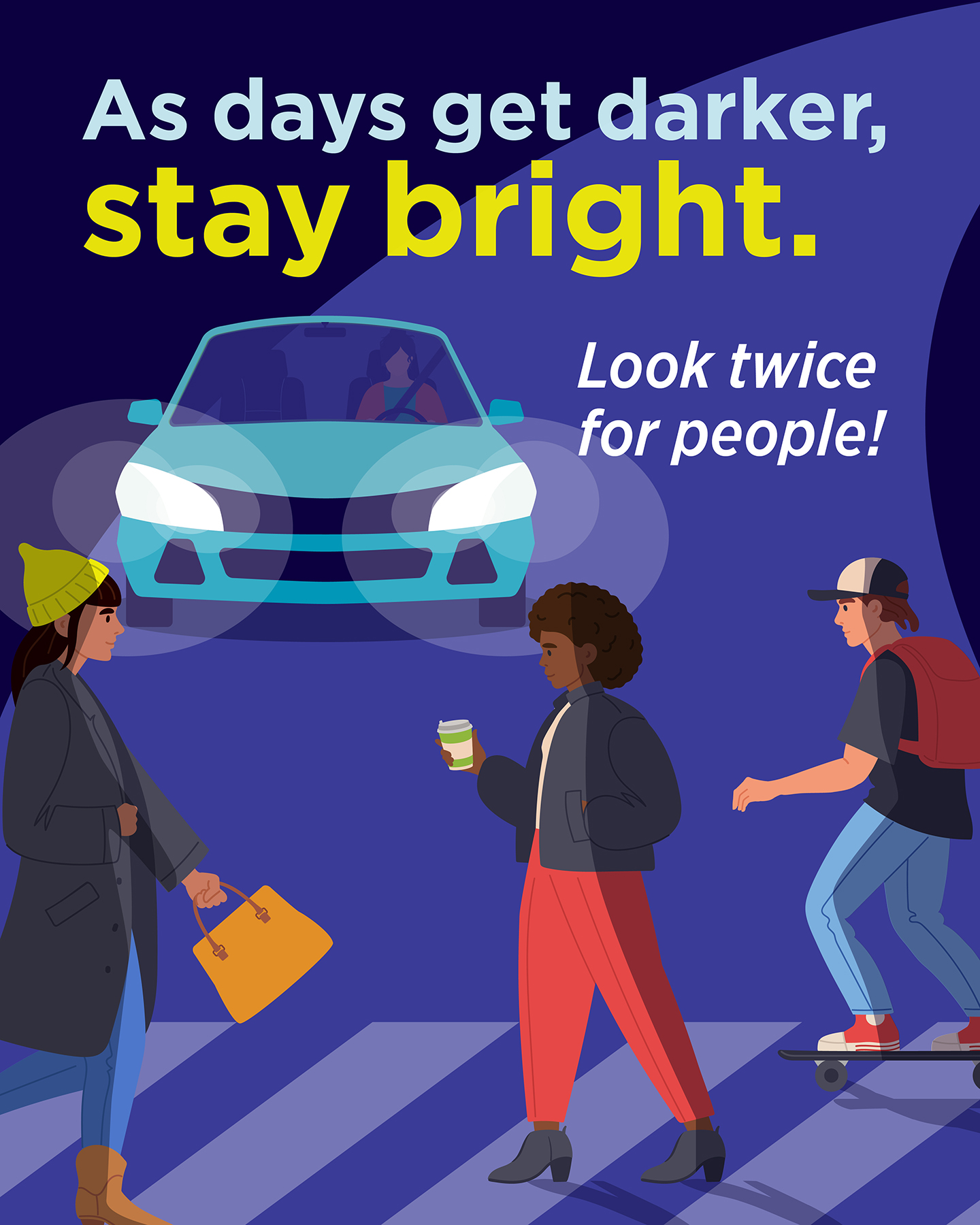 As Days get darker, stay bright. Look twice for people!  Transportation Safety – ODOT 