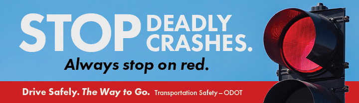STOP deadly crashes. Always stop on red.   Drive Safely. The Way to Go.