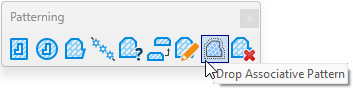 Mouse cursor hovering over the blue highlighted "Drop Associative Pattern button on the Patterning toolbox