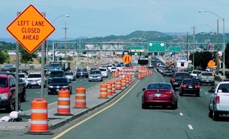 ODOT uses traffic control methods, like signs and cones, to direct traffic through work zones