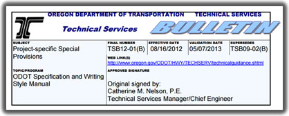 Screenshot of a Technical Bulletin
