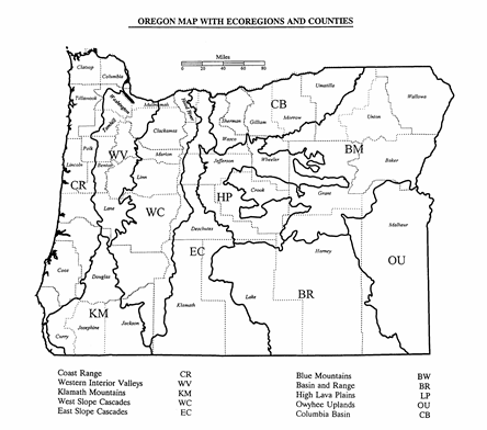 Oregon Map with Eco-regions and Counties