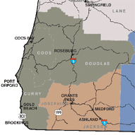 A map of the south west area of Oregon