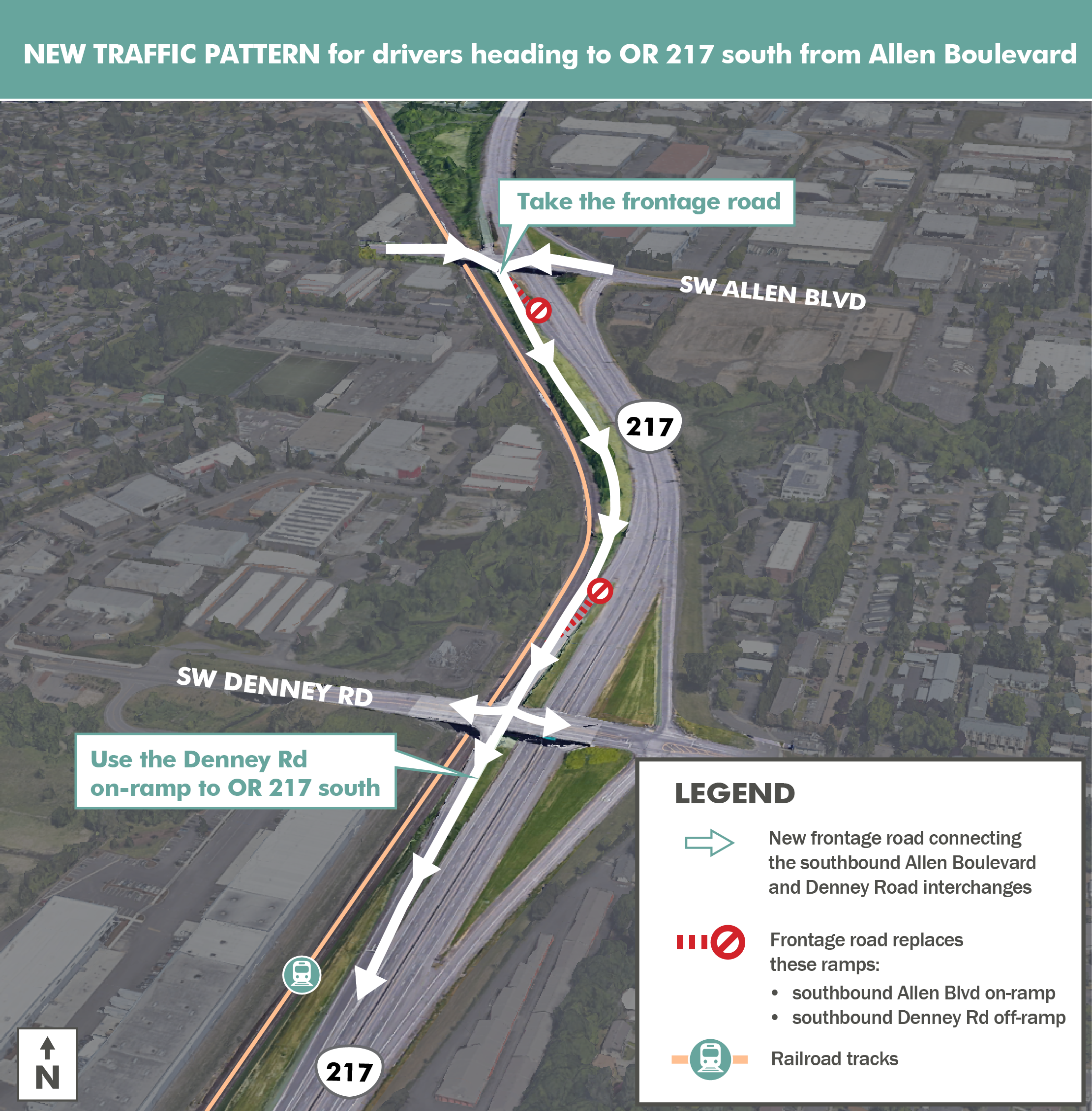 To get to OR 217 south from Allen Boulevard, use the new frontage road to get to the Denney Road on-ramp.png