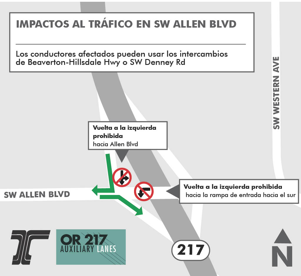 Los cambios en el patrón de tráfico y las restricciones de giro en Allen Boulevard