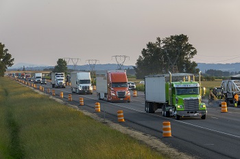 Freight moving through active work zone