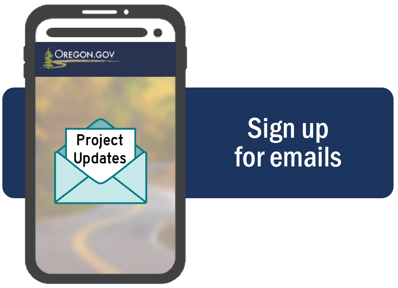 Icon of smartphone with text "Sign up for emails"