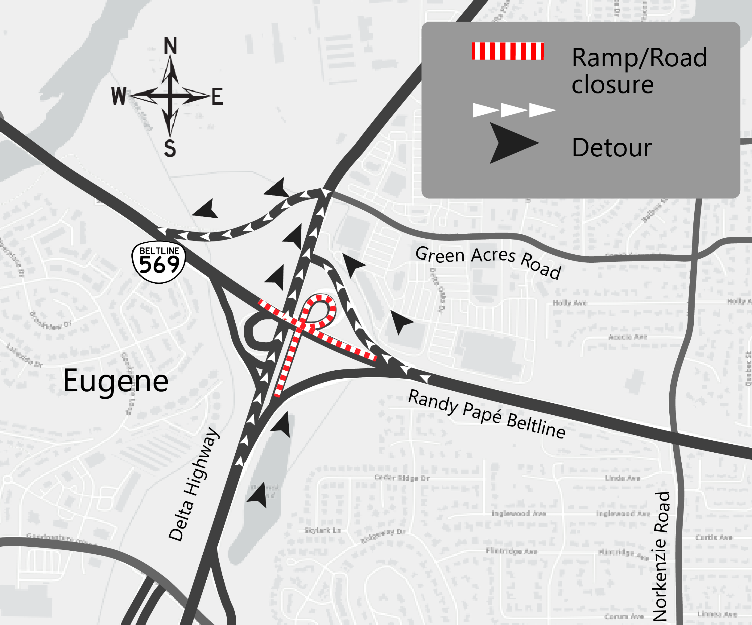 Beltline westbound closure detour map