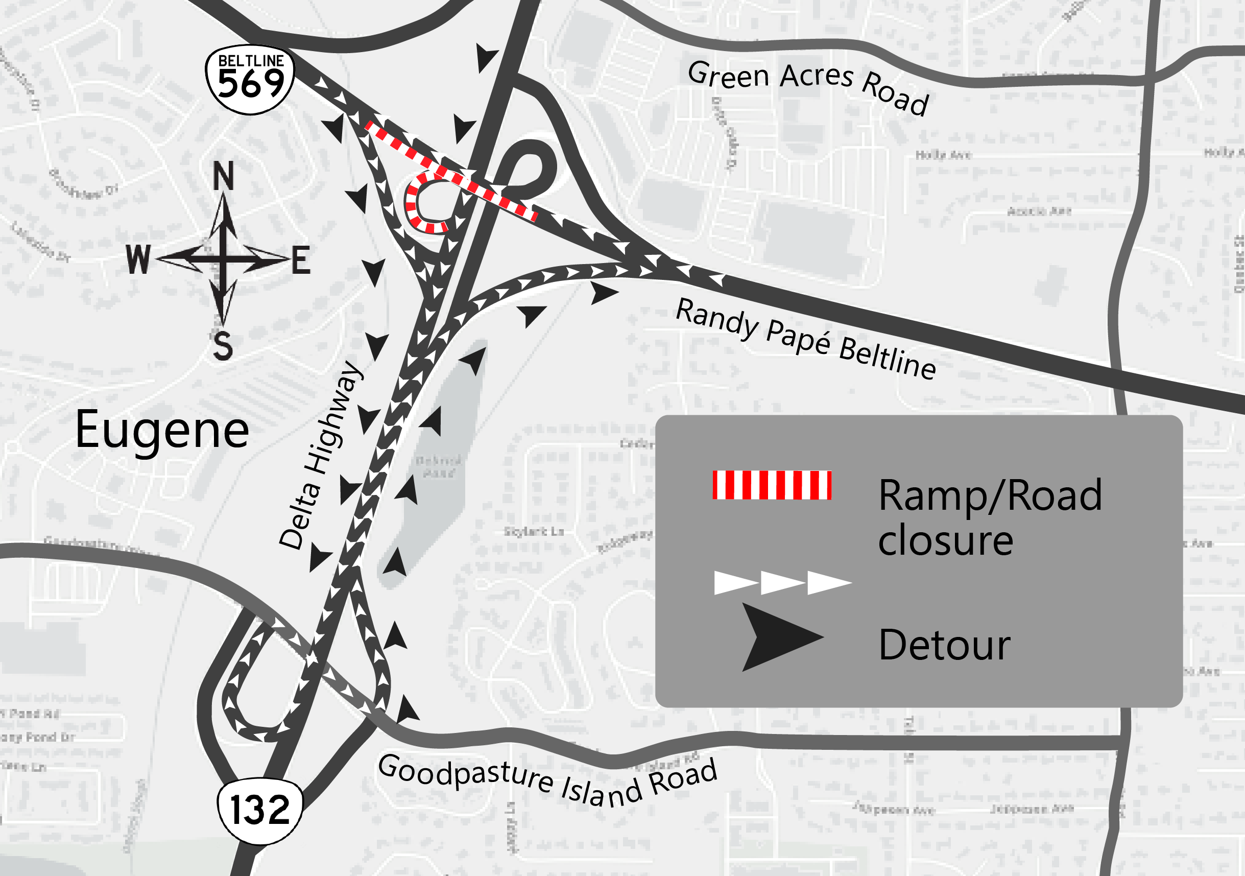 Beltline eastbound closure detour map