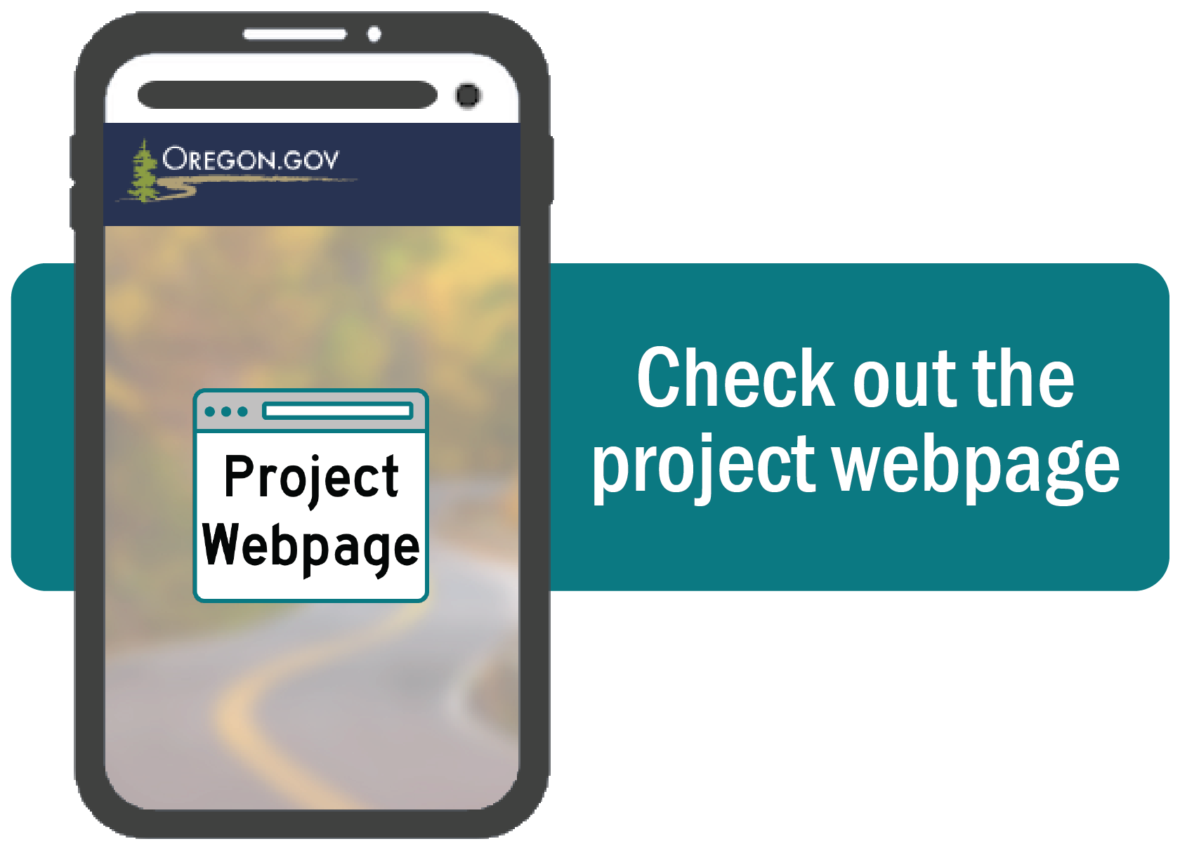 Icon of cellphone with webpage on the screen with the words PROJECT WEBPAGE