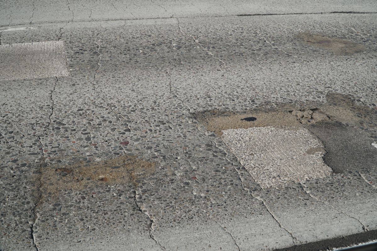 On close inspection, the pavement damage is extensive. 