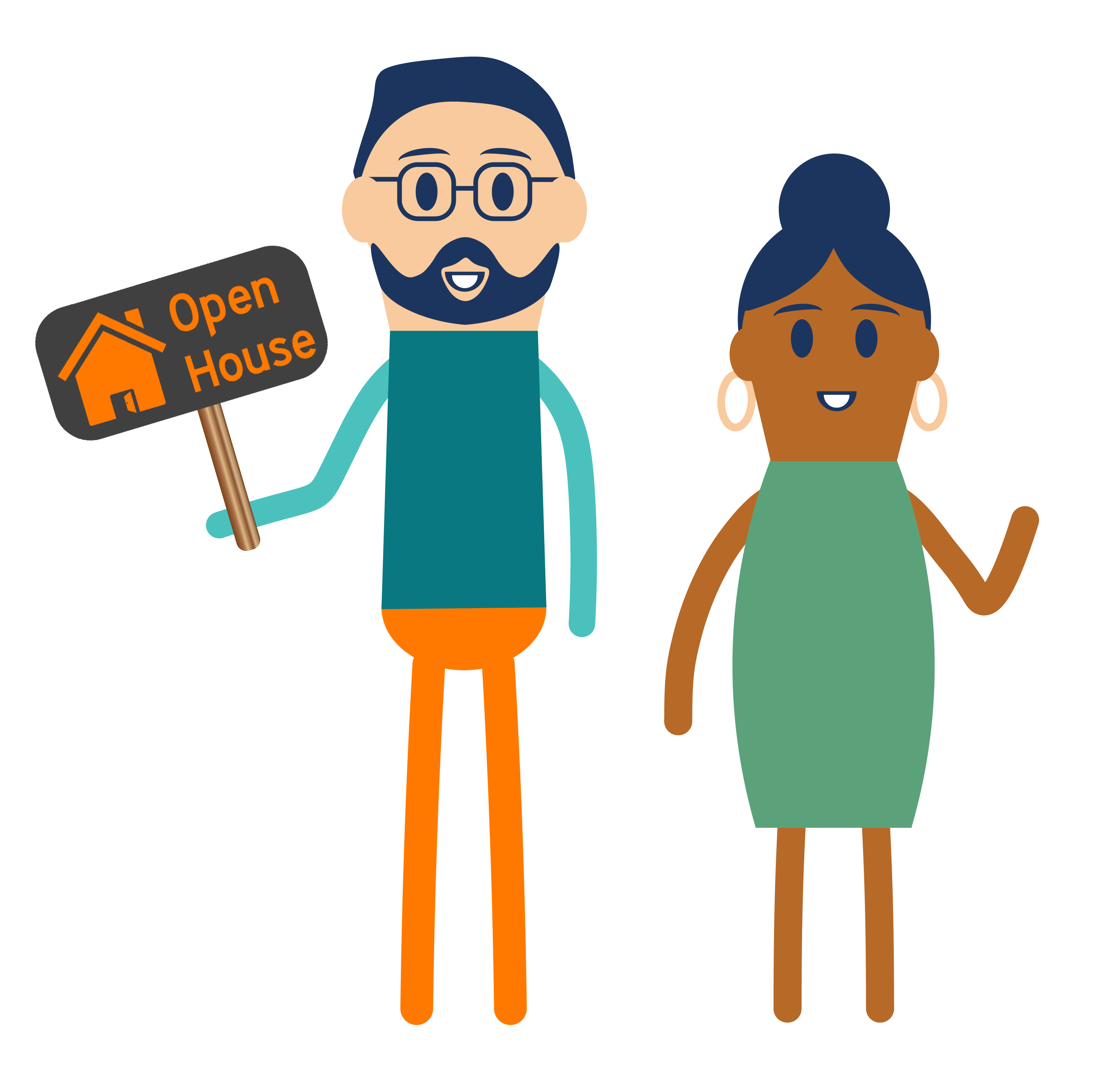 two people holding an open house sign icon