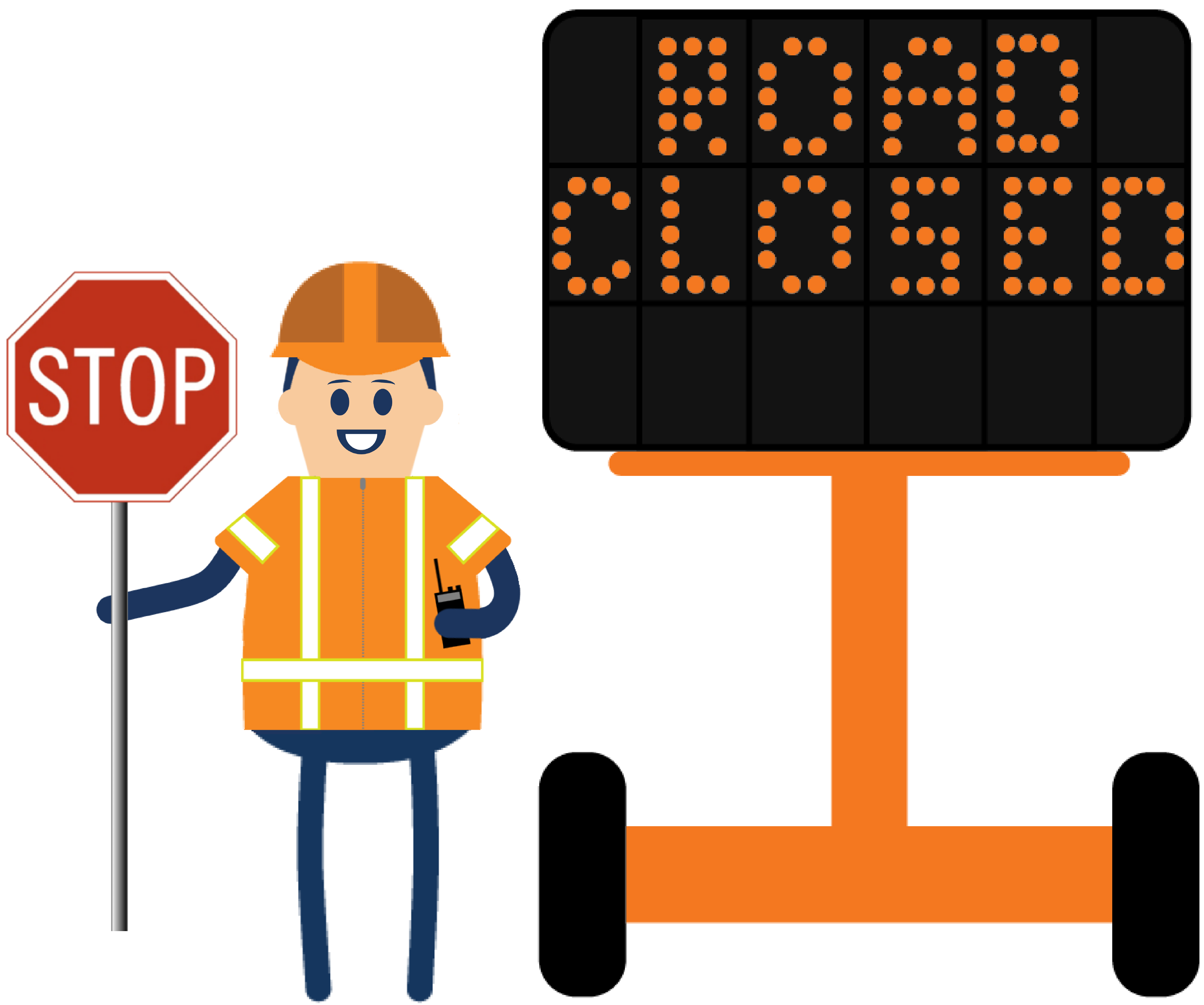 construction worker with road closed sign