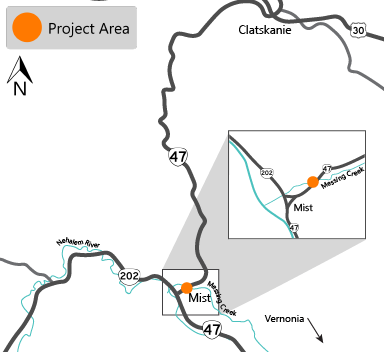 Project area map of OR 47 in Mist.