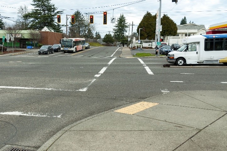 Example of a restriped and realigned crosswalk.