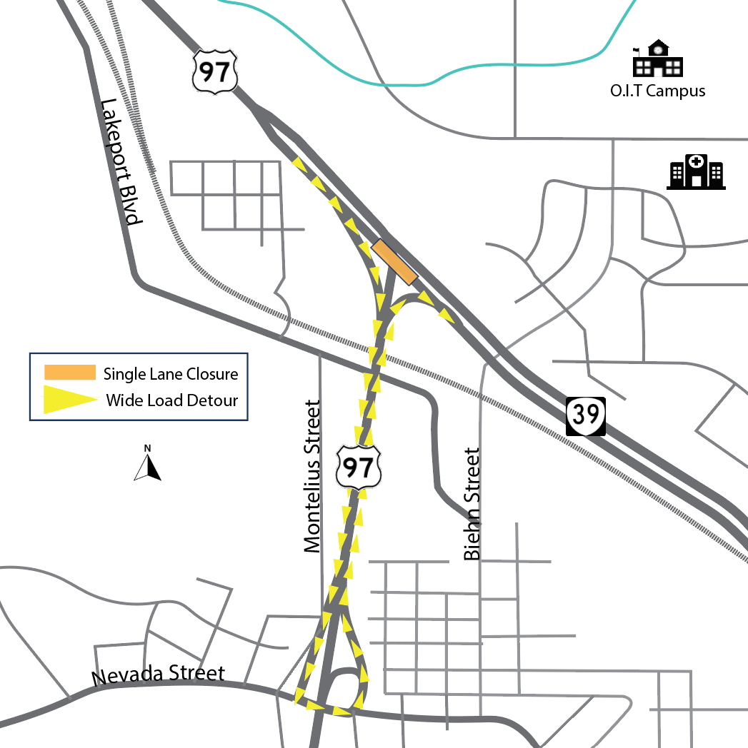OR 39 southbound wide loaddetour map
