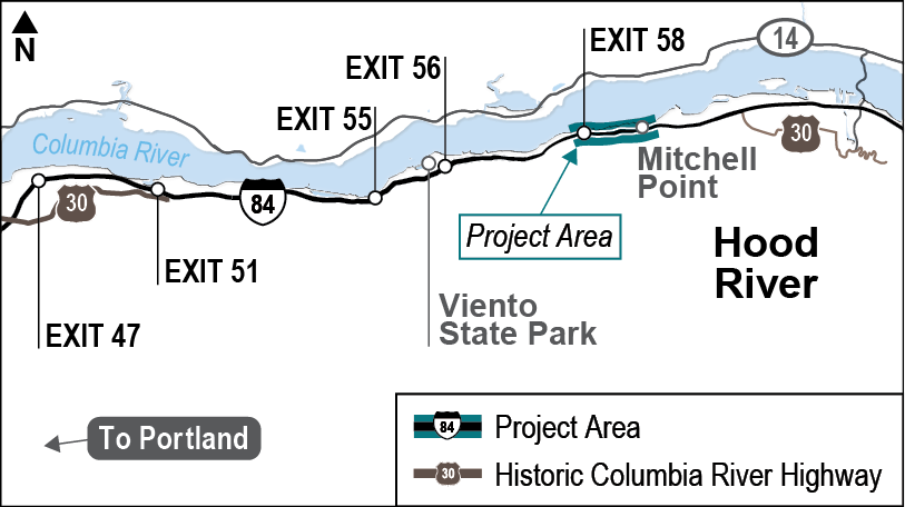 Mitchell Point is located just east of Exit 58 on I-84.