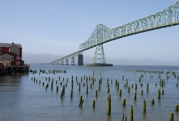 A bridge expanding off into the distance over water