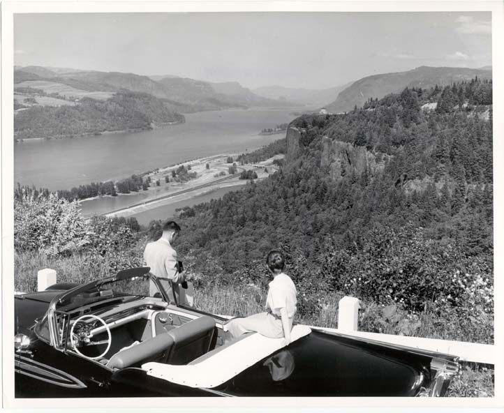 Old photo of tourist taking pictures of Crown Point