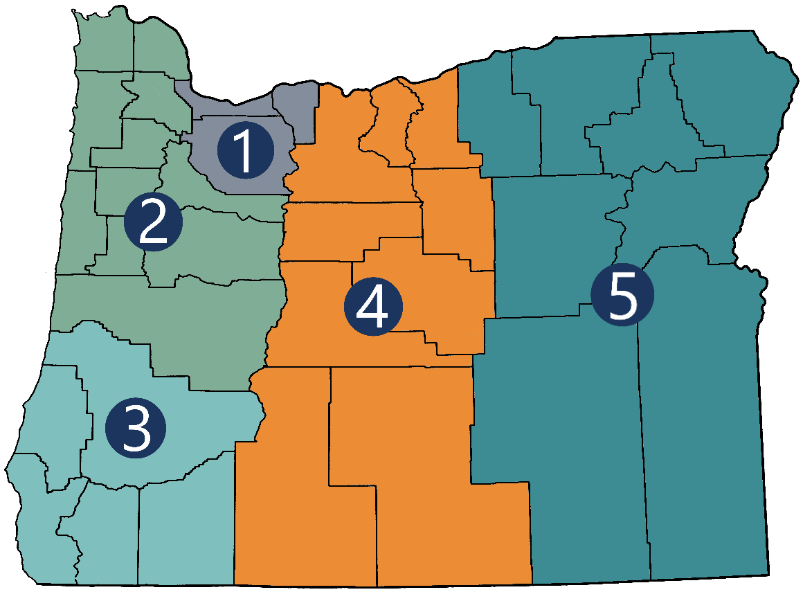 Oregon Map with Regions Identified