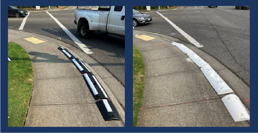 Renderings of the crosswalk closure curbs on a sidewalk corner
