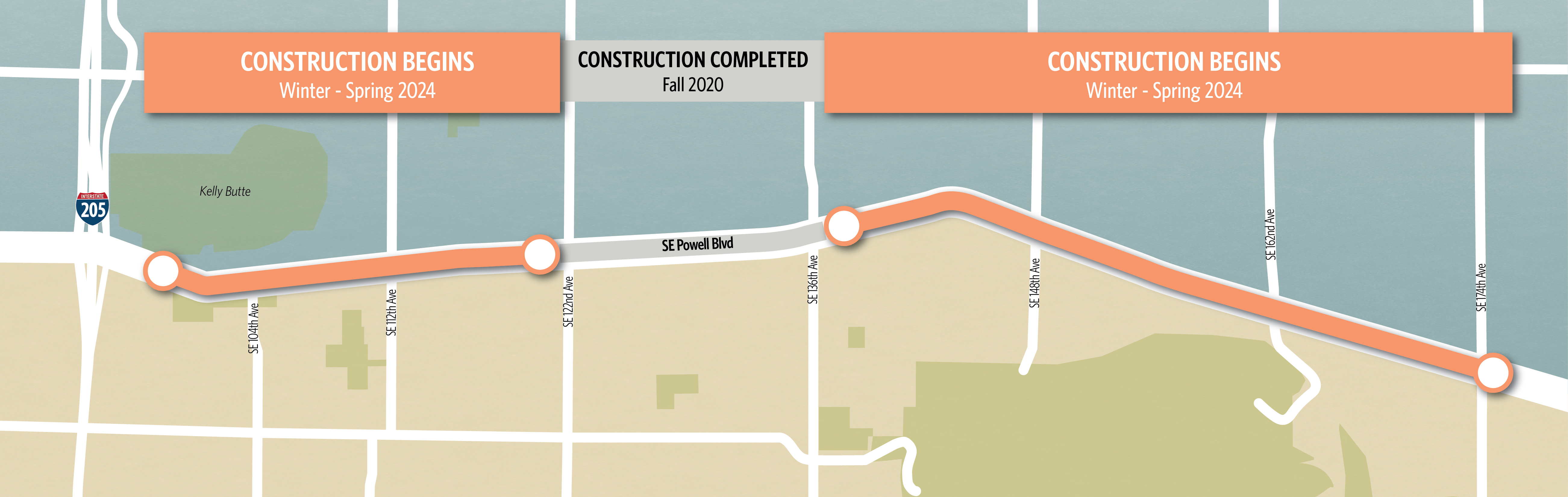 Map of the project areas on Southeast Powell Boulevard.