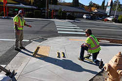 Measuring curbs on a sidewalk