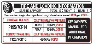 Tire and loading information label - See owner's manual for more information